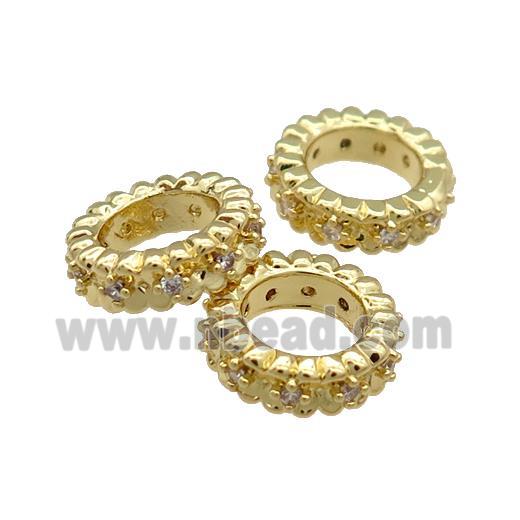 Copper Rondelle Beads Pave Zircon Large Hole Gold Plated