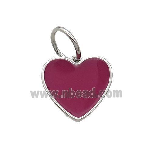 Copper Heart Pendant Red Enamel Platinum Plated