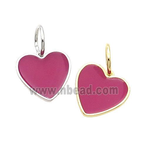 Copper Heart Pendant Red Enamel Mixed