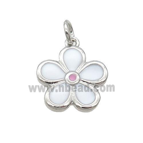 Copper Flower Pendant White Enamel Platinum Plated