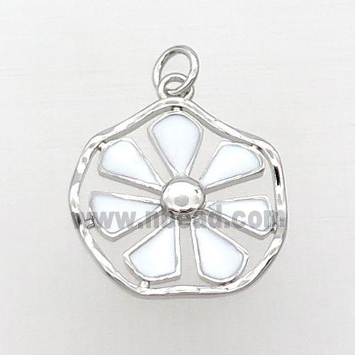 Copper Flower Pendant White Enamel Platinum Plated