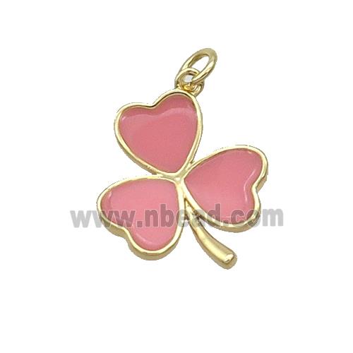 Copper Clover Pendant Pink Enamel Gold Plated