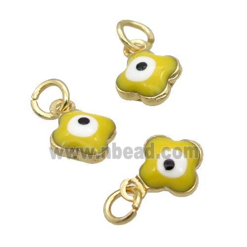 Copper Clover Pendant Yellow Enamel Eye 18K Gold Plated