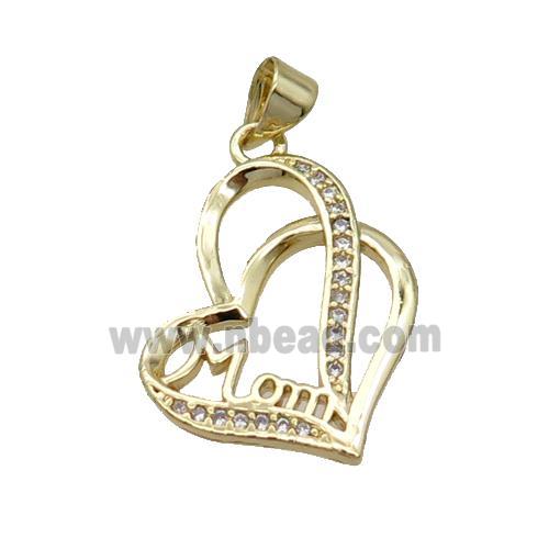 Copper Heart Pendant Pave Zircon Mom Unfade 18K Gold Plated