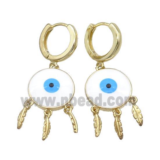 Copper Hoop Earring Circle Evil Eye Enamel Leaf Gold Plated