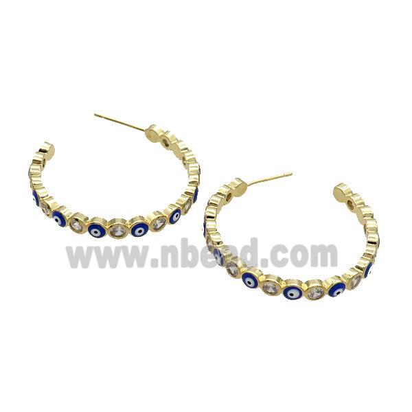 Copper Stud Earring Pave Zircon Lapisblue Enamel Evil Eye Gold Plated