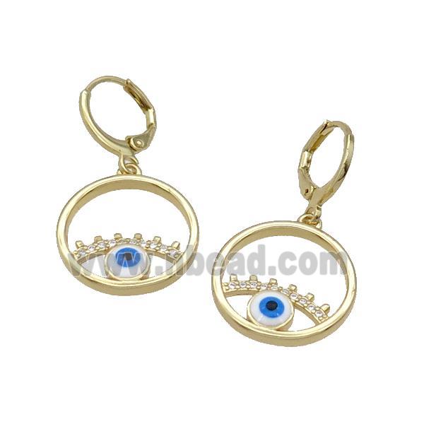 Copper Hoop Earring Pave Zircon Enamel Evil Eye Gold Plated