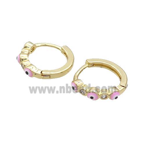 Copper Hoop Earring Pink Enamel Evil Eye Gold Plated