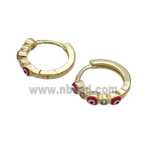 Copper Hoop Earring Red Enamel Evil Eye Gold Plated