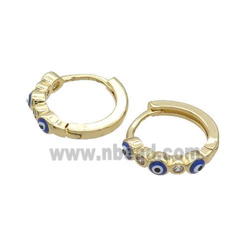 Copper Hoop Earring RoyalBlue Enamel Evil Eye Gold Plated