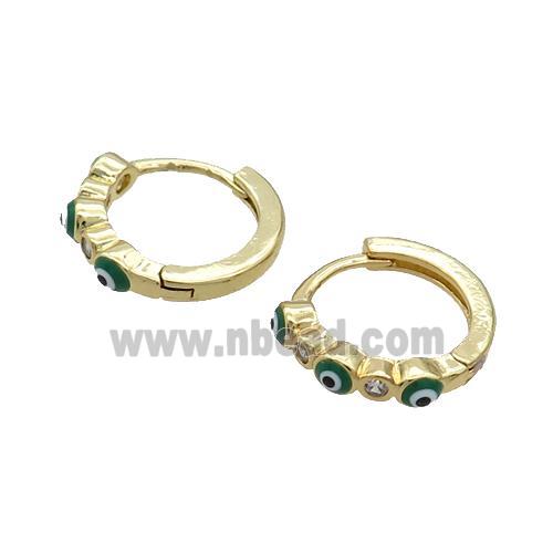 Copper Hoop Earring Green Enamel Evil Eye Gold Plated