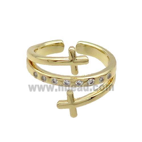 Copper Ring Pave Zircon Cross Gold Plated