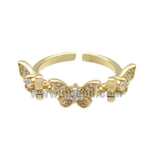 Copper Ring Pave Zircon Butterfly Gold Plated