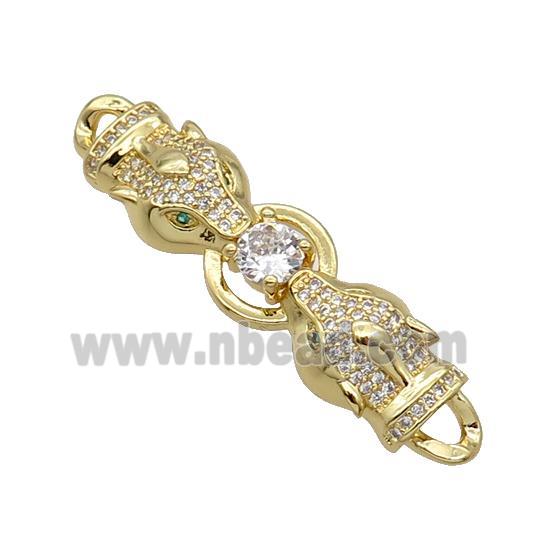 Copper Leopard Connector Pave Zircon Gold Plated