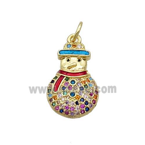 Copper Snowman Pendant Pave Zircon Enamel Gold Plated