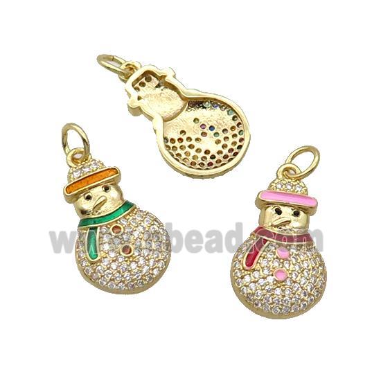 Copper Christmas Snowman Pendant Pave Zircon Enamel Gold Plated Mix