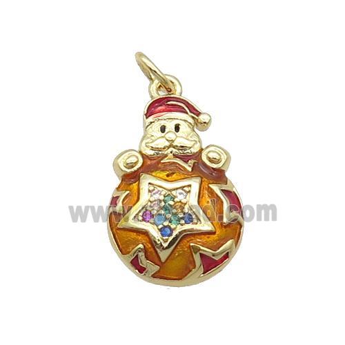 Copper Santa Claus Pendant Pave Zircon Orange Enamel Gold Plated