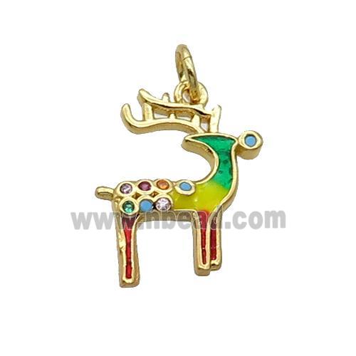 Copper Reindeer Pendant Pave Zircon Multicolor Enamel Gold Plated