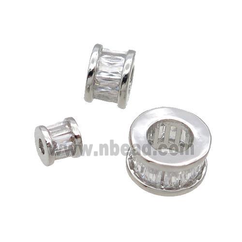 Copper Heishi Spacer Beads Pave Zircon Platinum Plated