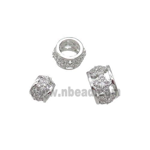 Copper Rondelle Beads Pave Zircon Large Hole Platinum Plated