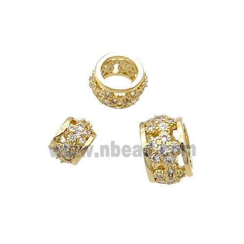 Copper Rondelle Beads Pave Zircon Large Hole Gold Plated