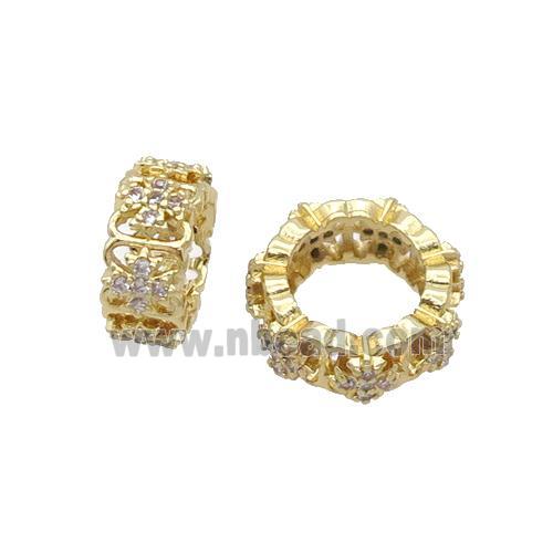 Copper Rondelle Beads Pave Zircon Large Hole Gold Plated