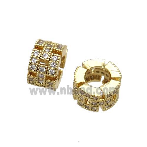 Copper Heishi Beads Pave Zircon Large Hole Gold Plated