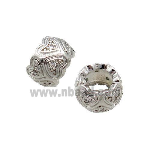 Copper Rondelle Beads Pave Zircon Large Hole Platinum Plated