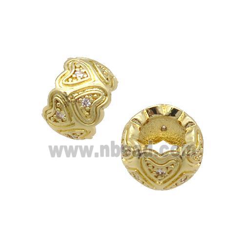 Copper Rondelle Beads Pave Zircon Large Hole Gold Plated