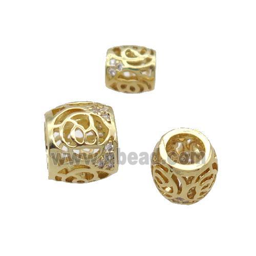 Copper Rondelle Beads Pave Zircon Large Hole Gold Plated