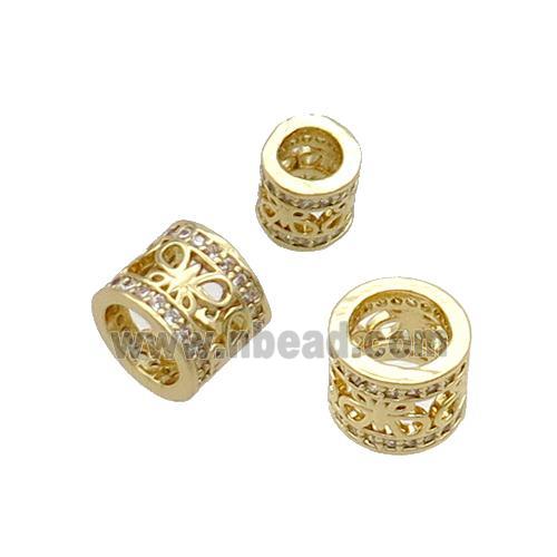 Copper Tube Beads Pave Zircon Large Hole Gold Plated