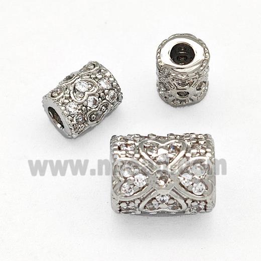 Copper Tube Beads Pave Zircon Platinum Plated