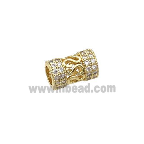 Copper Tube Beads Pave Zircon Large Hole Gold Plated