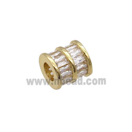 Copper Tube Beads Pave Zircon Large Hole Gold Plated