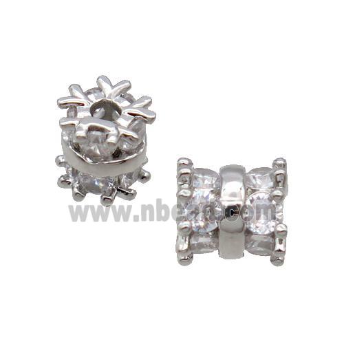 Copper Tube Beads Pave Zircon Large Hole Platinum Plated