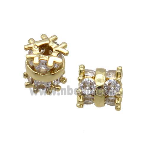 Copper Tube Beads Pave Zircon Large Hole Gold Plated