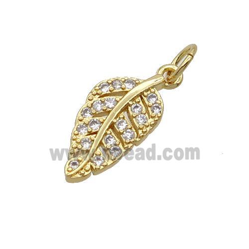 Copper Leaf Pendant Pave Zircon Gold Plated