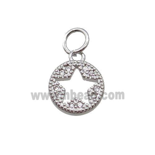 Copper Circle Star Pendant Pave Zircon Platinum Plated