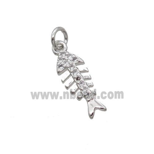 Copper Fishbone Pendant Pave Zircon Platinum Plated