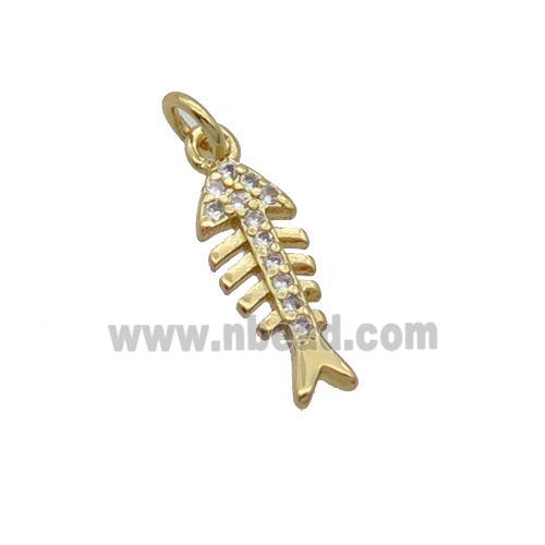 Copper Fishbone Pendant Pave Zircon Gold Plated