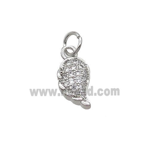 Copper Pendant Pave Zircon Angel Wing Platinum Plated