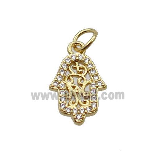 Copper Hamsahand Pendant Pave Zircon Gold Plated