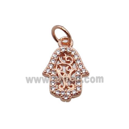 Copper Hamsahand Pendant Pave Zircon Rose Gold