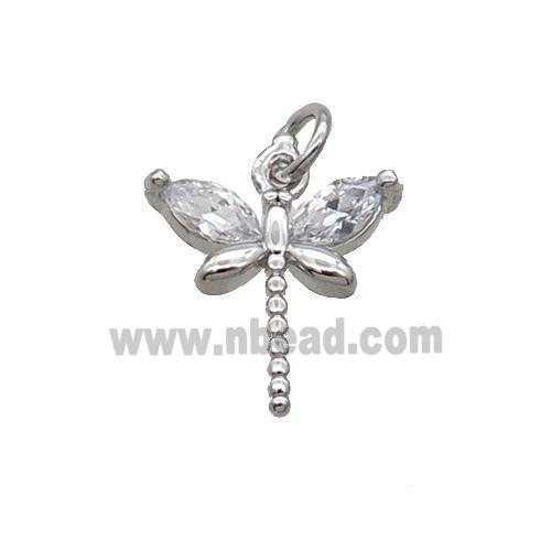 Copper Dragonfly Pendant Pave Zircon Platinum Plated