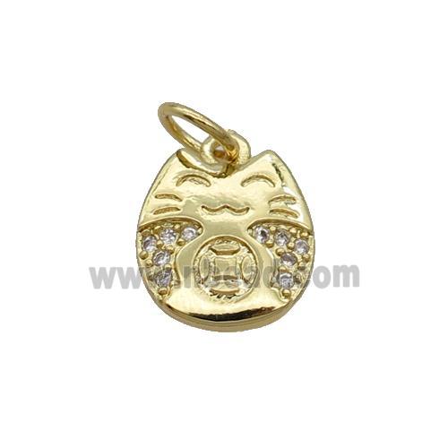 Copper Lucky Cat Pendant Pave Zircon Gold Plated