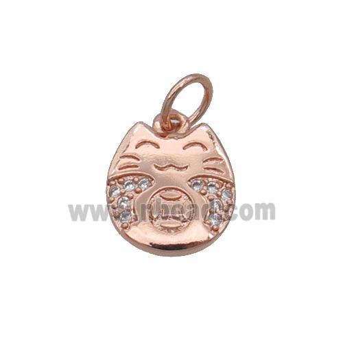 Copper Lucky Cat Pendant Pave Zircon Rose Gold