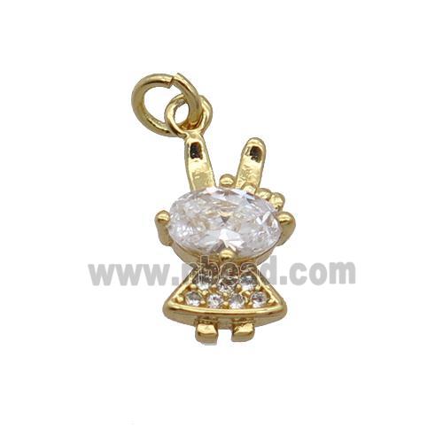 Copper Rabbit Pendant Pave Zircon Gold Plated