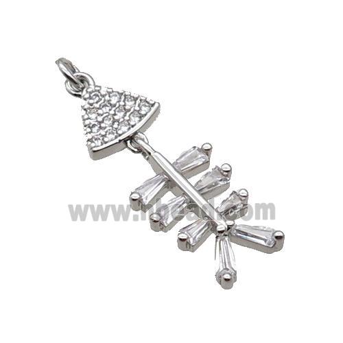 Copper Fishbone Pendant Pave Zircon Platinum Plated