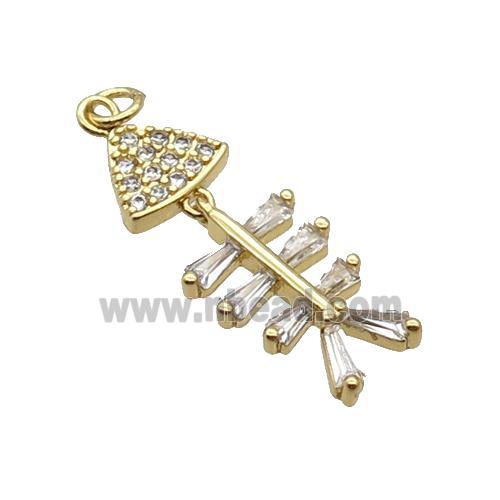 Copper Fishbone Pendant Pave Zircon Gold Plated