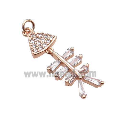 Copper Fishbone Pendant Pave Zircon Rose Gold